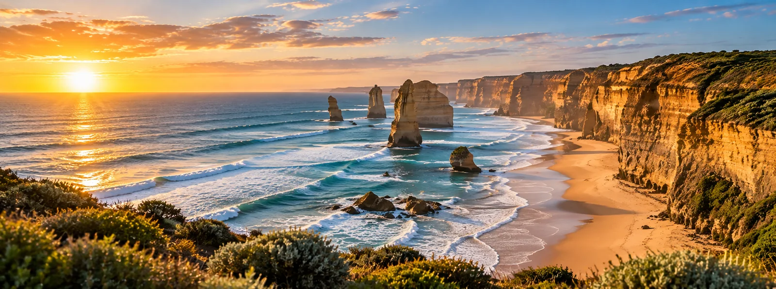 Dramatic southern Australian coastline at sunset